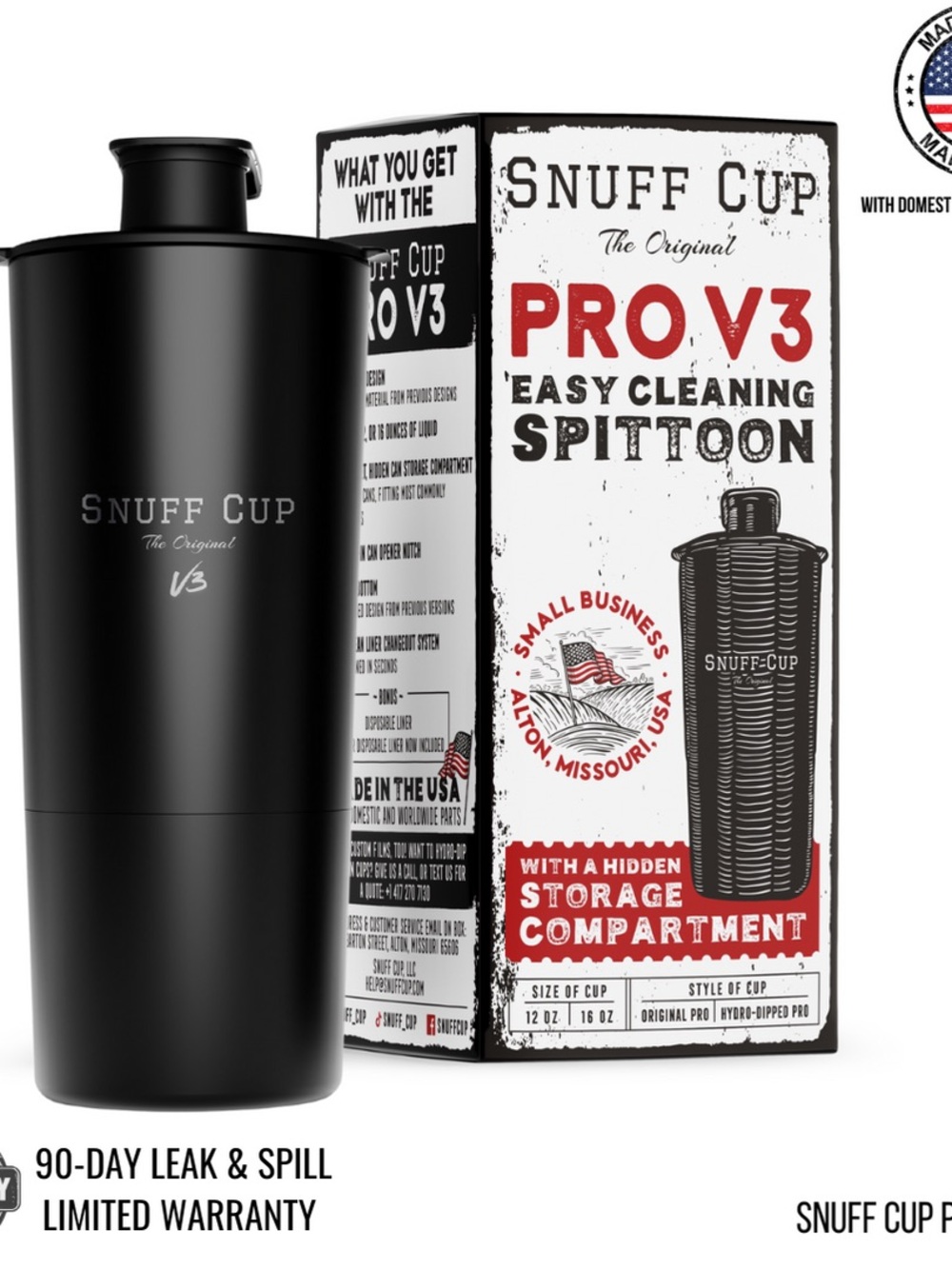 SNUFF CUP Pro V3 Black Easy-Clean Spittoon with Storage BRAND NEW NEVER USED
